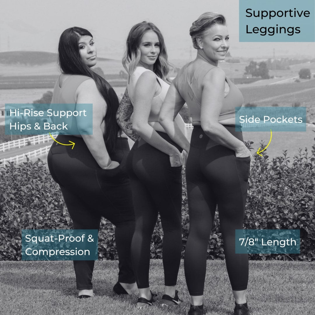 Best posture bra and activewear for women. Neo Pocket Leggings are designed to hug your waist and hips, is squat proof, and supportive with a 7/8" length.