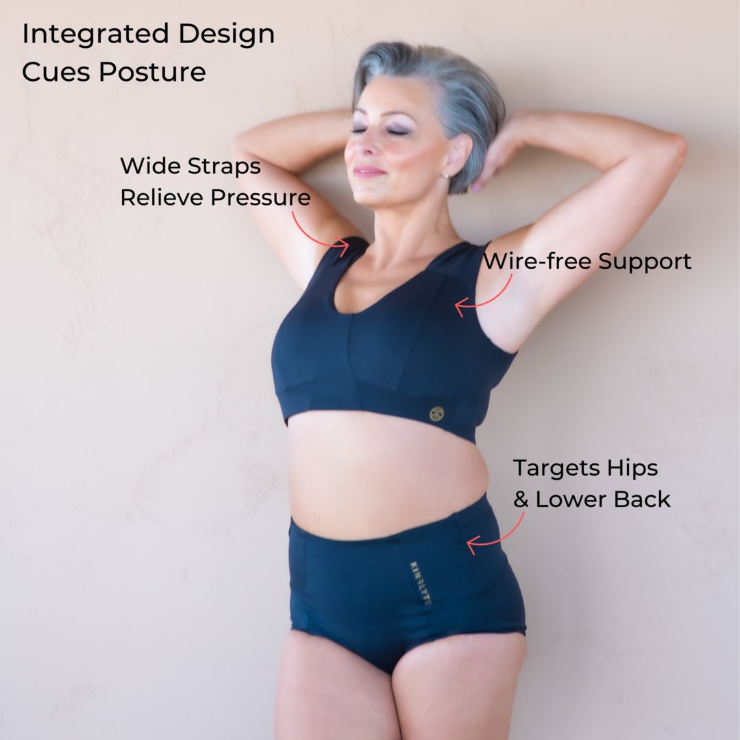 Best posture bra for women. Kinflyte's patented posture tech is designed to relieve pressure on shoulders and back, and uses compression panels to cue you into better alignment. 